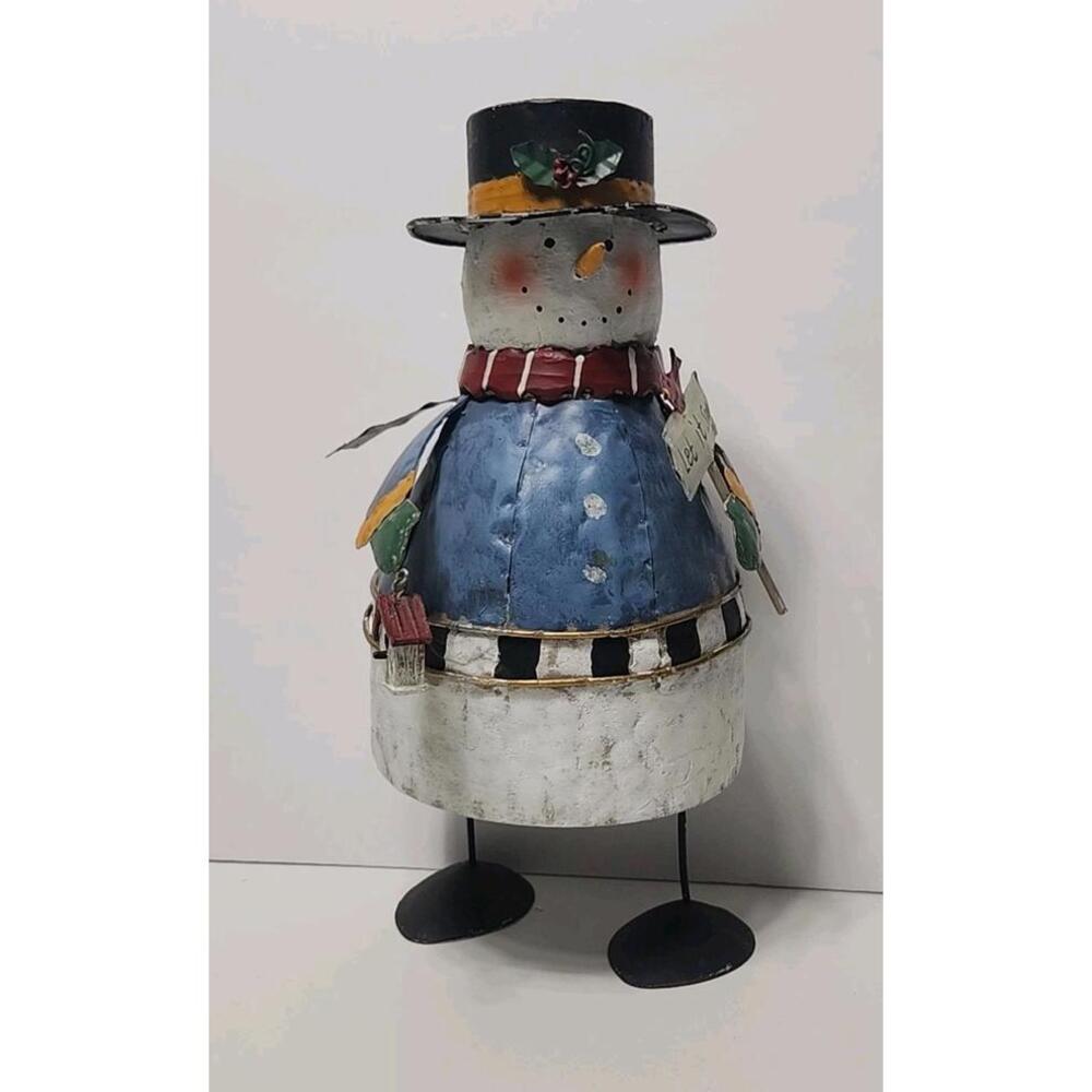 Vintage Metal Wobble Wiggle Hand-Painted Snowman Decoration